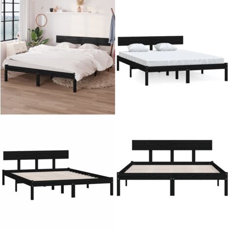 Estructura de cama sin colchón madera maciza negro 140x200 cm - Estructura de cama - Cama sin colchón