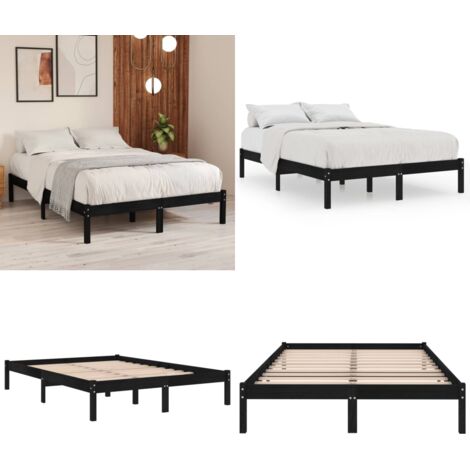 Estructura de cama sin colchón madera maciza negro 200x200 cm - Estructura de cama - Cama sin colchón