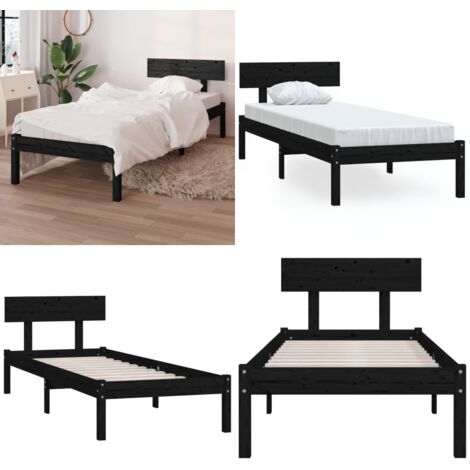 Estructura de cama sin colchón madera maciza negro 90x200 cm - Estructura de cama - Cama sin colchón