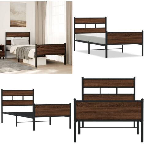Estructura de cama sin colchón madera marrón roble 100x190 cm - Cama sin colchón - Estructura de cama de acero