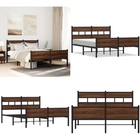 Estructura de cama sin colchón madera marrón roble 140x190 cm - Cama sin colchón - Estructura metálica