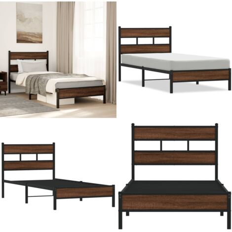 Estructura de cama sin colchón madera marrón roble 90x190 cm - Cama sin colchón - Estructura de cama de acero