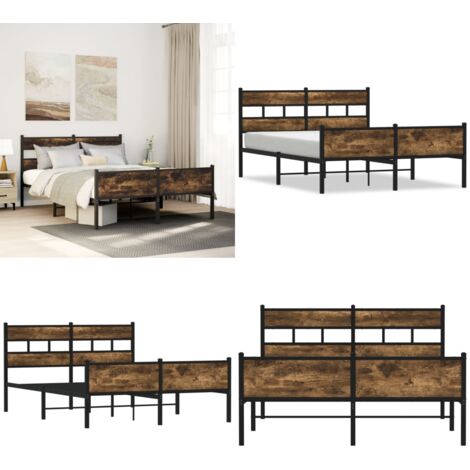 Estructura de cama sin colchón madera roble ahumado 137x190 cm - Cama sin colchón - Cama de madera