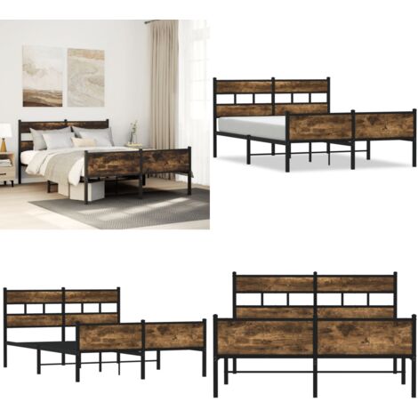 Estructura de cama sin colchón madera roble ahumado 140x200 cm - Cama sin colchón - Cama de madera
