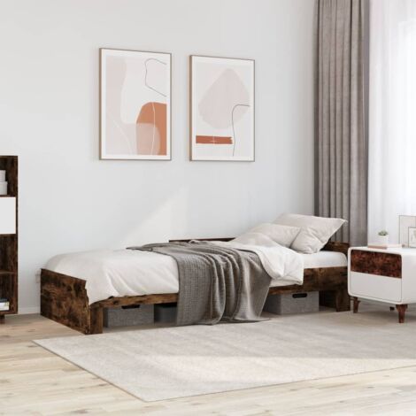 Estructura de cama sin colchón madera roble ahumado 90x190 cm