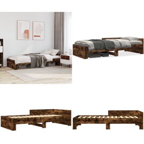 Estructura de cama sin colchón madera roble ahumado 90x190 cm - Estructura de cama - Madera de ingeniería
