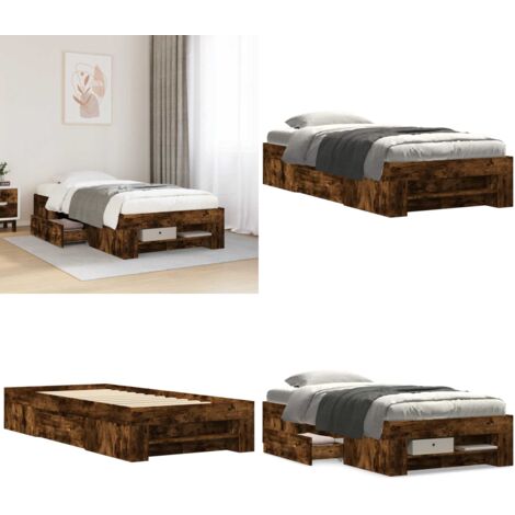 Estructura de cama sin colchón madera roble ahumado 90x190 cm - Estructura de cama - Madera de ingeniería