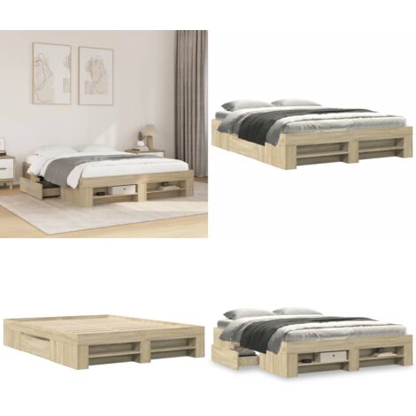 Estructura de cama sin colchón madera roble Sonoma 150x200 cm - Estructura de cama - Madera de ingeniería