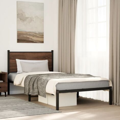 Estructura de cama sin colchón metal marrón roble 100x190 cm