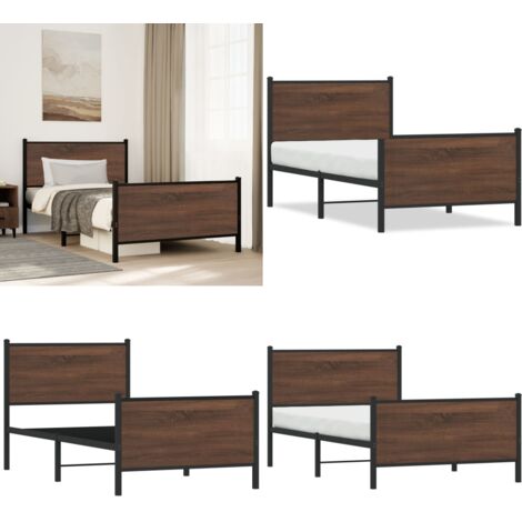 Estructura de cama sin colchón metal marrón roble 100x190 cm - Cama de metal - Cama con cabecero