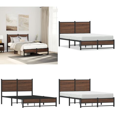Estructura de cama sin colchón metal marrón roble 120x190 cm - Cama sin colchón - Estructura metálica