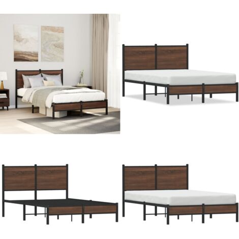 Estructura de cama sin colchón metal marrón roble 120x200 cm - Cama sin colchón - Estructura metálica