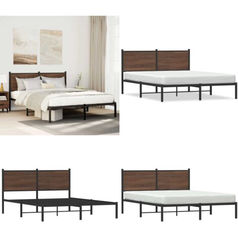 Estructura de cama sin colchón metal marrón roble 137x190 cm - Cama sin colchón - Estructura metálica