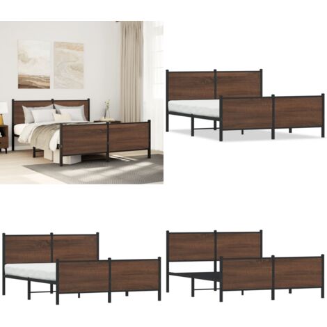Estructura de cama sin colchón metal marrón roble 150x200 cm - Cama de metal - Cama con cabecero