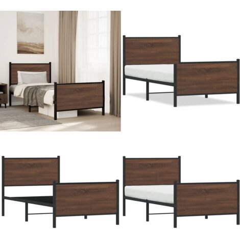 Estructura de cama sin colchón metal marrón roble 75x190 cm - Cama sin colchón - Estructura metálica