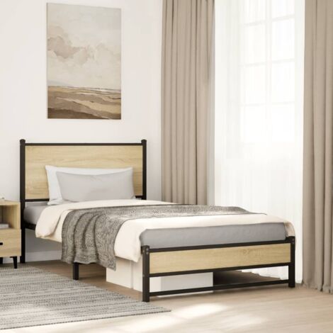 Estructura de cama sin colchón metal roble  100x200 cm