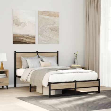 Estructura de cama sin colchón metal roble  120x200 cm
