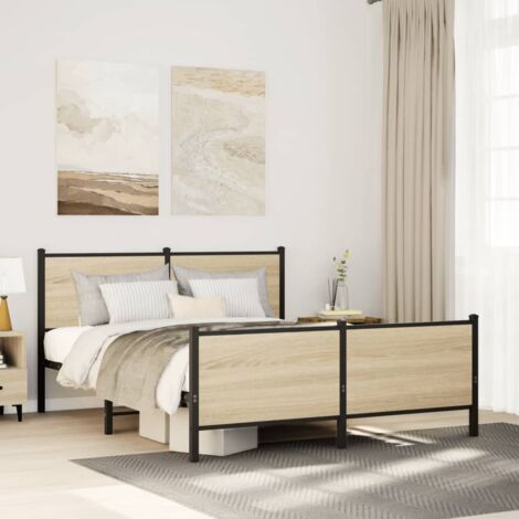 Estructura de cama sin colchón metal roble  137x190 cm