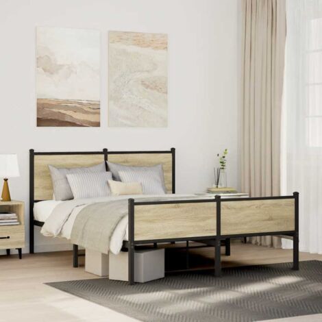 Estructura de cama sin colchón metal roble  140x190 cm