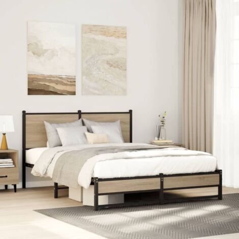 Estructura de cama sin colchón metal roble  140x200 cm