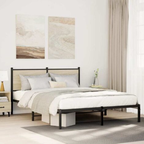 Estructura de cama sin colchón metal roble  140x200 cm