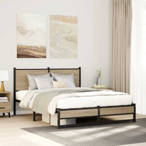 Estructura de cama sin colchón metal roble  150x200 cm