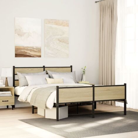 Estructura de cama sin colchón metal roble  160x200 cm