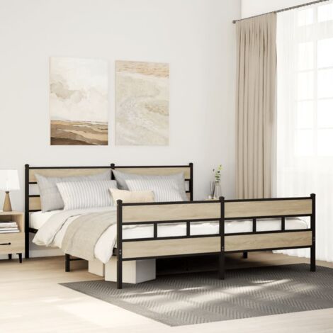 Estructura de cama sin colchón metal roble  200x200 cm