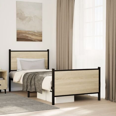 Estructura de cama sin colchón metal roble  75x190 cm