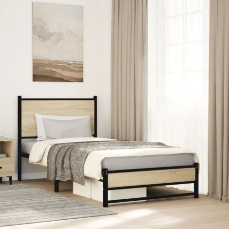 Estructura de cama sin colchón metal roble  75x190 cm