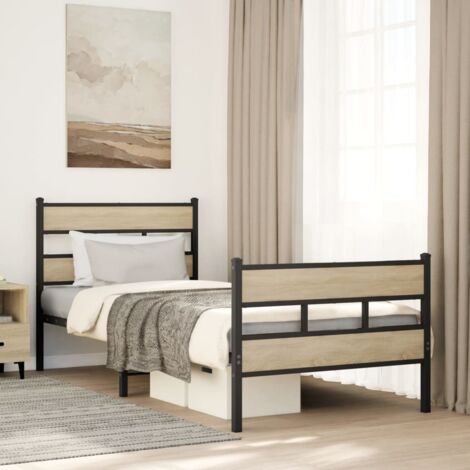 Estructura de cama sin colchón metal roble  80x200 cm