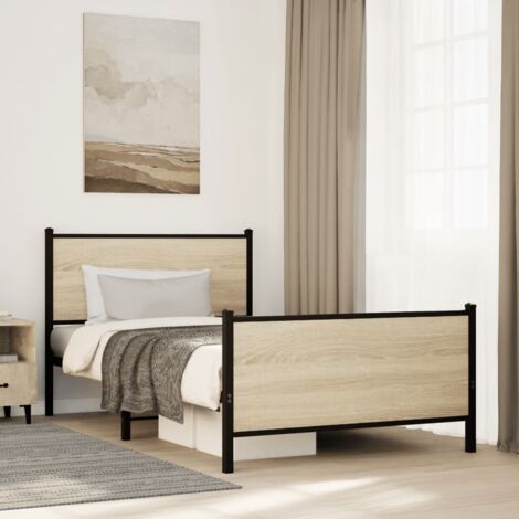 Estructura de cama sin colchón metal roble ahumado 100x190 cm