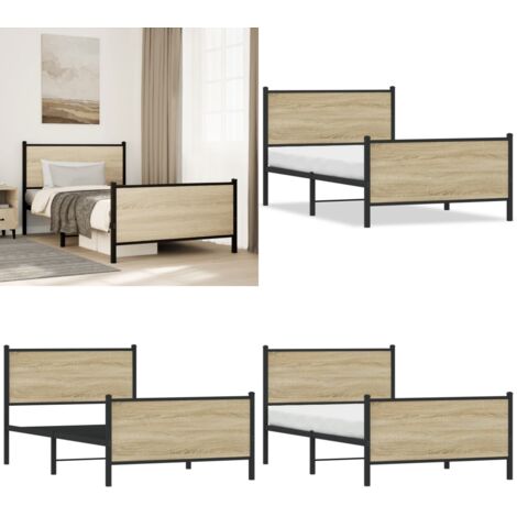 Estructura de cama sin colchón metal roble ahumado 100x190 cm - Cama sin colchón - Estructura metálica