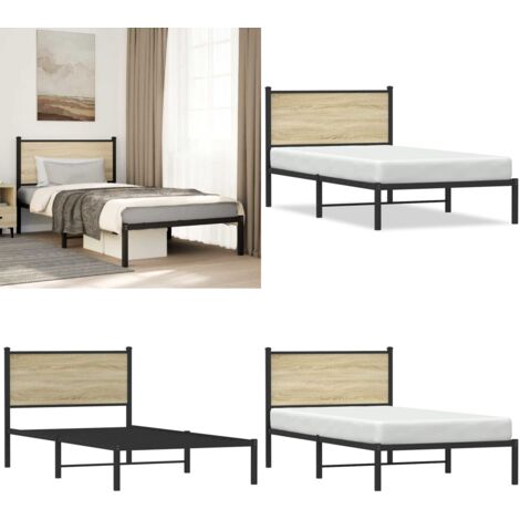 Estructura de cama sin colchón metal roble ahumado 100x190 cm - Cama sin colchón - Estructura metálica