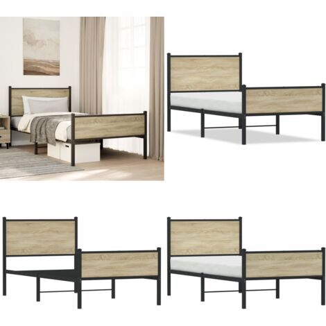 Estructura de cama sin colchón metal roble ahumado 100x190 cm - Cama sin colchón - Estructura metálica