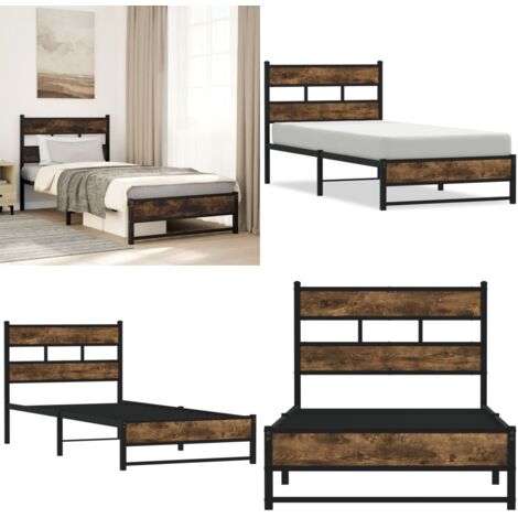 Estructura de cama sin colchón metal roble ahumado 100x190 cm - Cama sin colchón - Estructura metálica