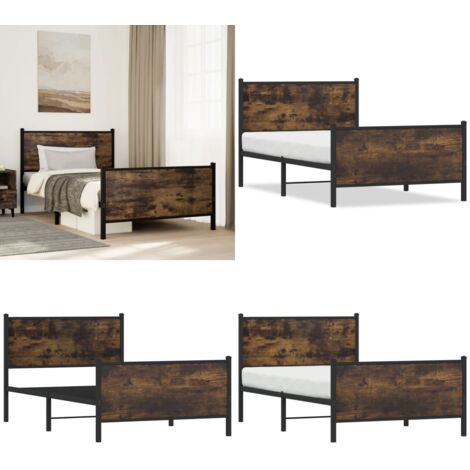 Estructura de cama sin colchón metal roble ahumado 100x190 cm - Cama sin colchón - Estructura metálica