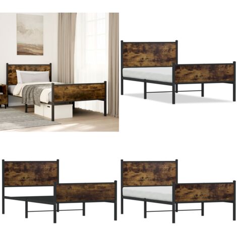 Estructura de cama sin colchón metal roble ahumado 100x190 cm - Cama sin colchón - Estructura metálica