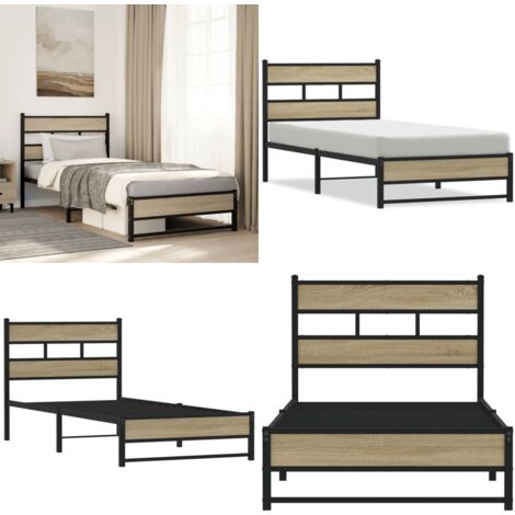 Estructura de cama sin colchón metal roble ahumado 100x190 cm - Cama sin colchón - Estructura metálica