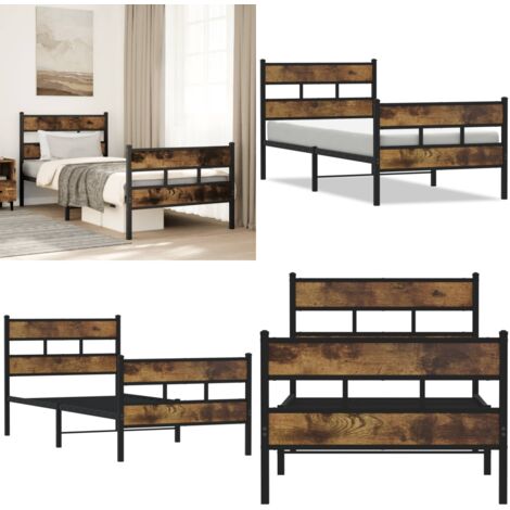 Estructura de cama sin colchón metal roble ahumado 100x190 cm - Estructura de cama - Cama de invitados