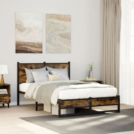 Estructura de cama sin colchón metal roble ahumado 120x190 cm