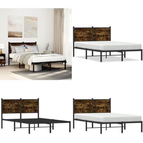 Estructura de cama sin colchón metal roble ahumado 120x190 cm - Cama sin colchón - Estructura metálica