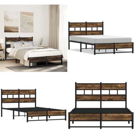 Estructura de cama sin colchón metal roble ahumado 120x190 cm - Cama sin colchón - Estructura metálica