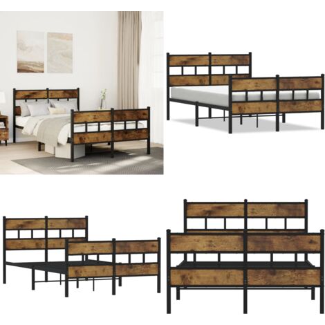 Estructura de cama sin colchón metal roble ahumado 120x190 cm - Cama sin colchón - Somier de láminas