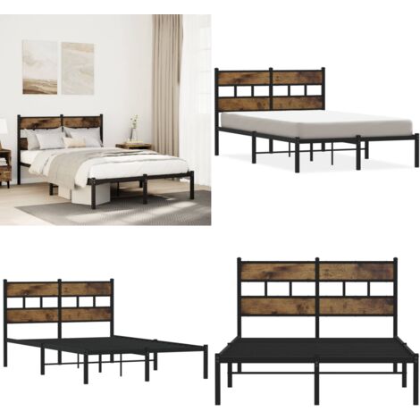 Estructura de cama sin colchón metal roble ahumado 120x200 cm - Cama sin colchón - Estructura de cama de hierro