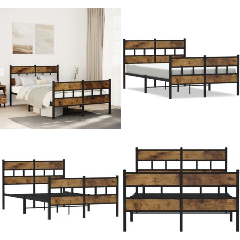 Estructura de cama sin colchón metal roble ahumado 120x200 cm - Estructura de cama - Cama de invitados