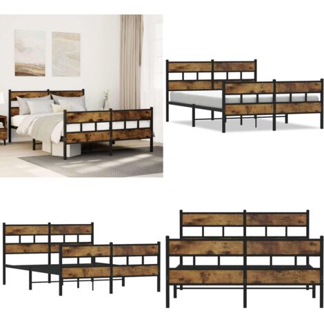 Estructura de cama sin colchón metal roble ahumado 140x190 cm - Cama sin colchón - Estructura de cama metal