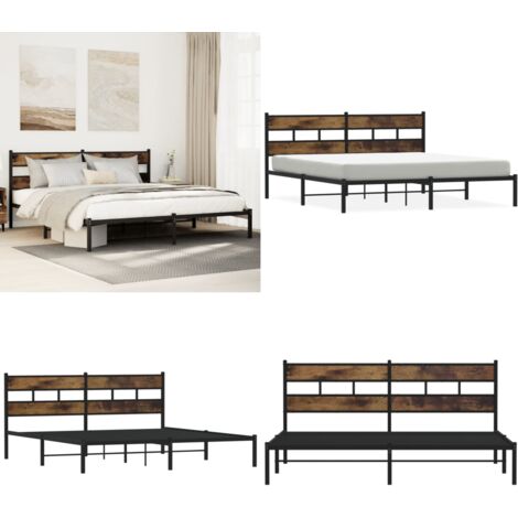 Estructura de cama sin colchón metal roble ahumado 183x213 cm - Cama sin colchón - Estructura de cama de hierro