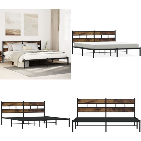 Estructura de cama sin colchón metal roble ahumado 193x203 cm - Cama sin colchón - Cabecero de cama