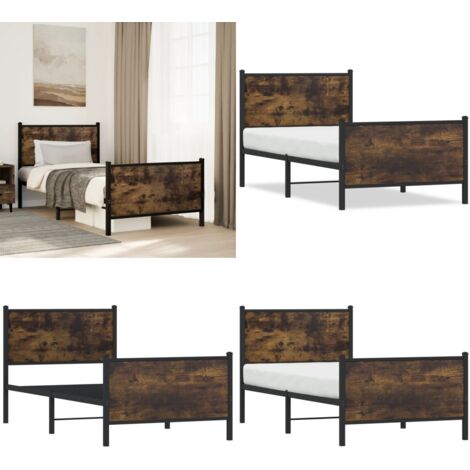 Estructura de cama sin colchón metal roble ahumado 75x190 cm - Cama sin colchón - Cama de metal